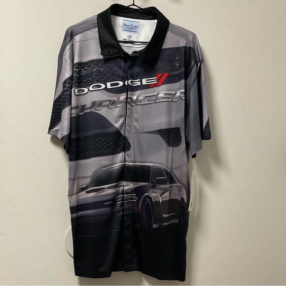 “Dodge Charger” David Carey Black & Gray Collared Button Down Dry Wick Shirt! - Picture 9 of 12